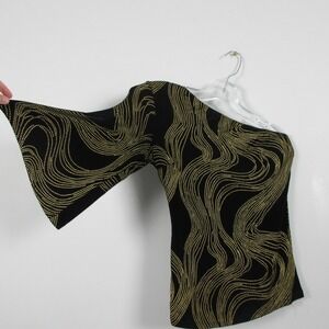 Cache One Shoulder Top Blouse Women S Black Gold Sequins Vtg Going Out y2k 244
